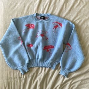 NWT Cropped Blue Mushroom Sweater